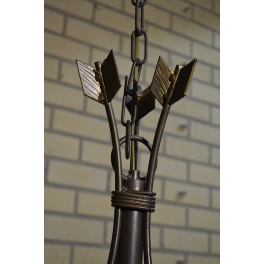 Hanglamp van metaal en melkwit glas-6