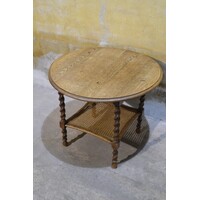 thumb-Antieke ronde eiken salontafel met webbing-4