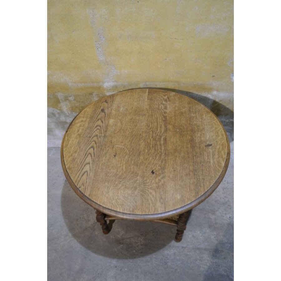 Antieke ronde eiken salontafel met webbing-5