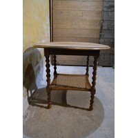 thumb-Antieke ronde eiken salontafel met webbing-7