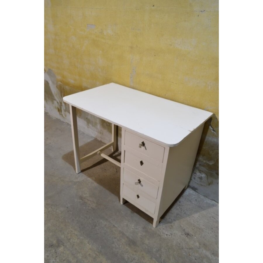 Antiek houten schrijfbureau wit met 3 lades-1