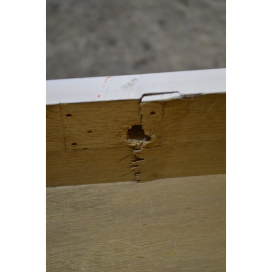Antiek houten schrijfbureau wit met 3 lades-8