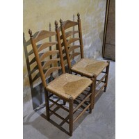 thumb-Eiken knopstoelen met rieten zitting set van 2-1