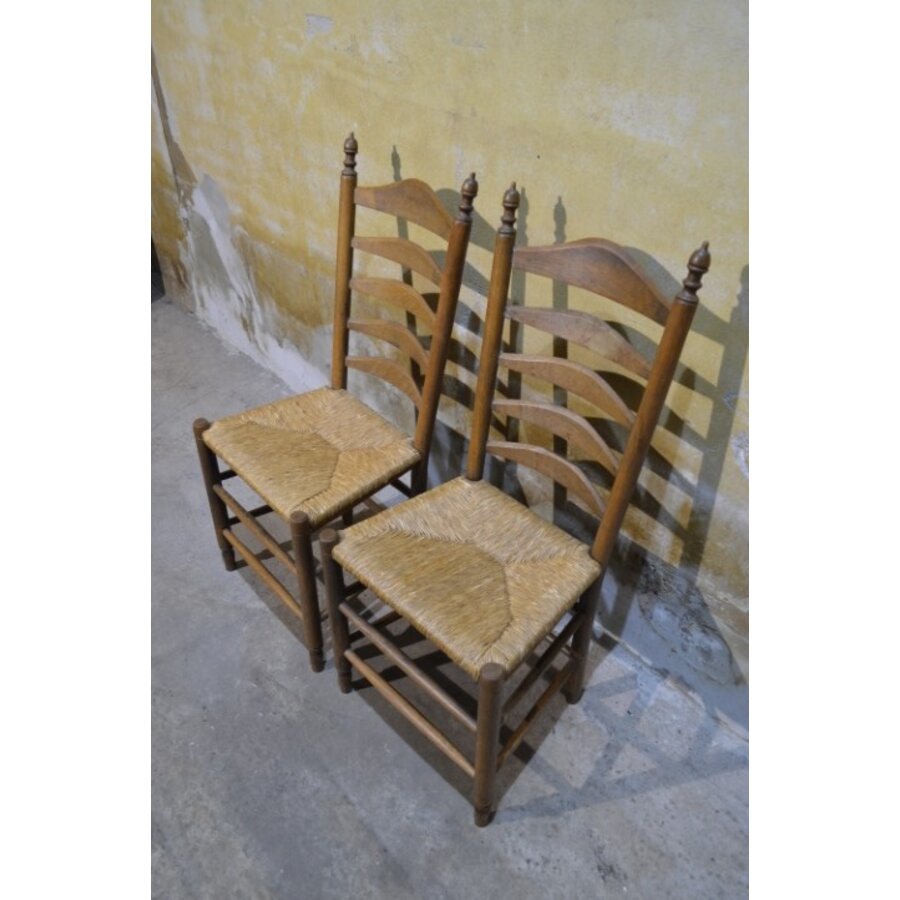 Eiken knopstoelen met rieten zitting set van 2-3