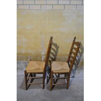 thumb-Eiken knopstoelen met rieten zitting set van 2-8