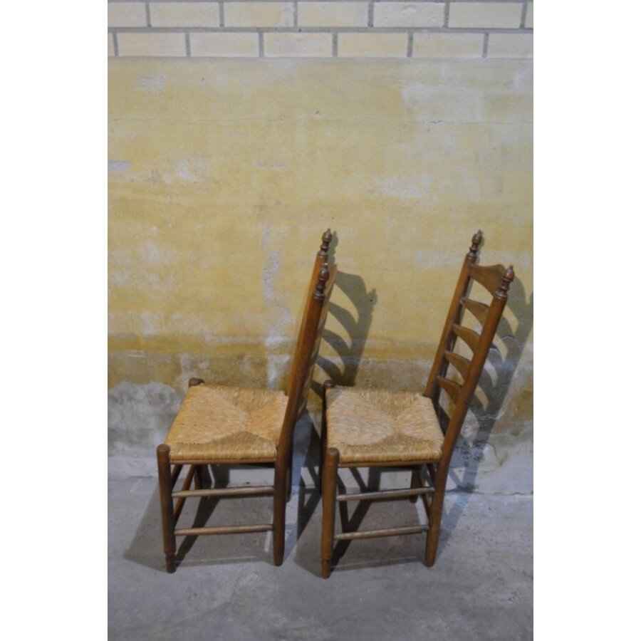 Eiken knopstoelen met rieten zitting set van 2-8