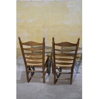 thumb-Eiken knopstoelen met rieten zitting set van 2-10