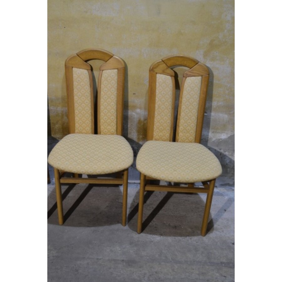 Blank eiken eetkamerstoelen met velours bekleding-4