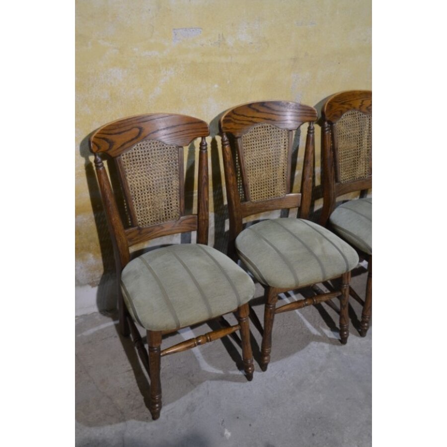 Set van 4 donker eiken brocante eetkamerstoelen-2