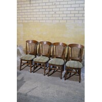 thumb-Set van 4 donker eiken brocante eetkamerstoelen-3