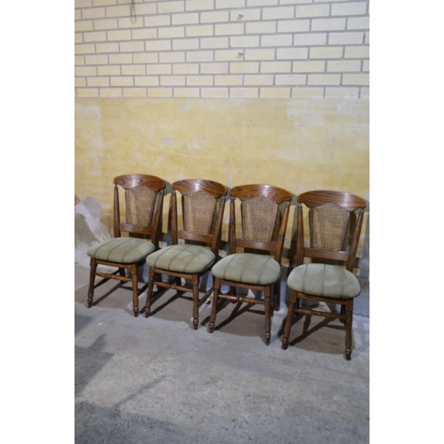 Set van 4 donker eiken brocante eetkamerstoelen-3