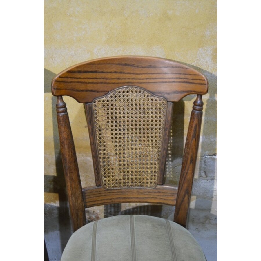 Set van 4 donker eiken brocante eetkamerstoelen-5