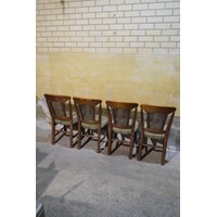 thumb-Set van 4 donker eiken brocante eetkamerstoelen-8