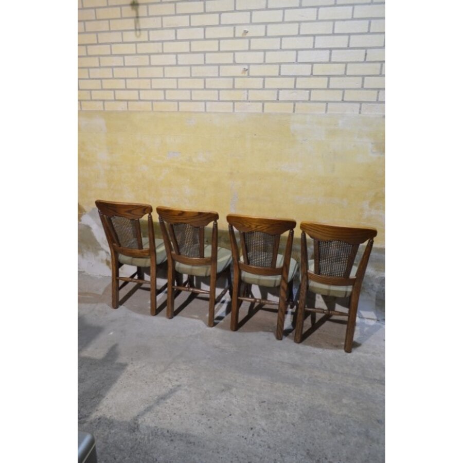 Set van 4 donker eiken brocante eetkamerstoelen-8