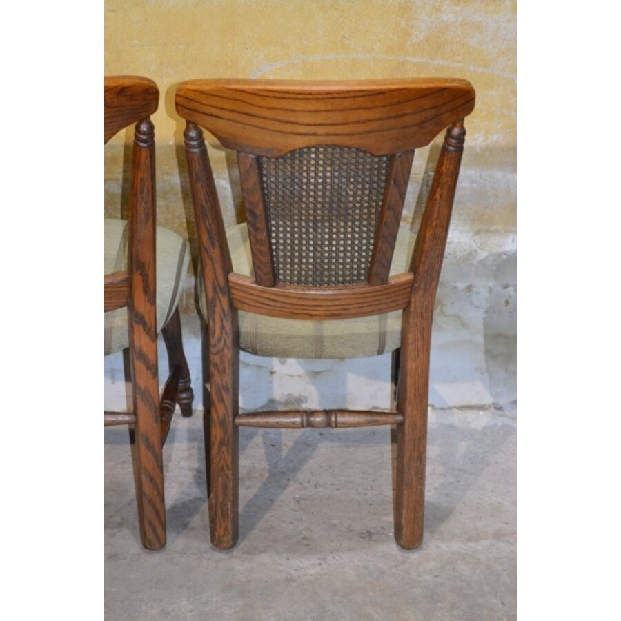 Set van 4 donker eiken brocante eetkamerstoelen-9