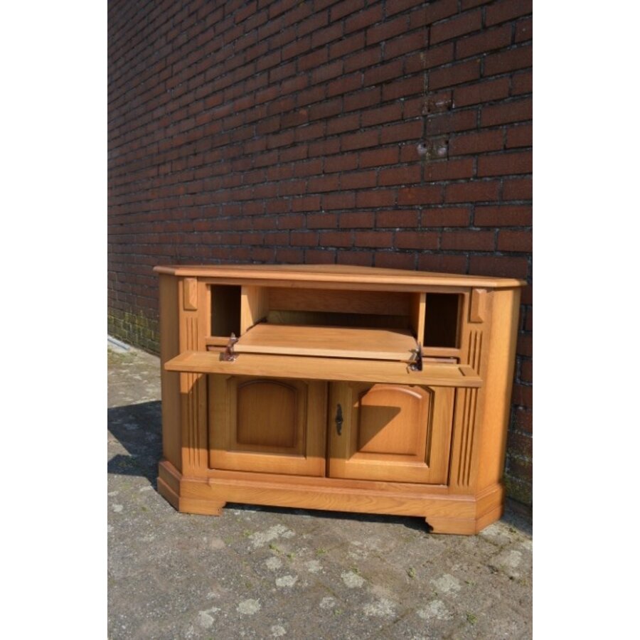 Patine blank eiken hoek tv kastje-9
