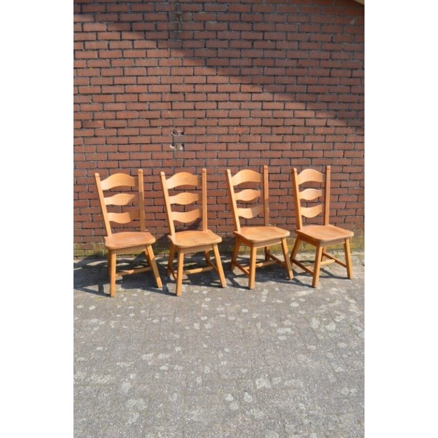 Set van 4 massief eiken eetkamerstoelen blank-1