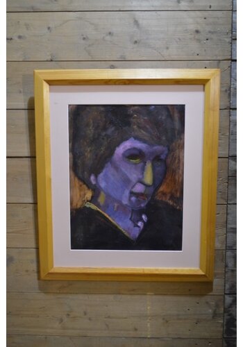 Schilderij vrouw in grenen lijst 