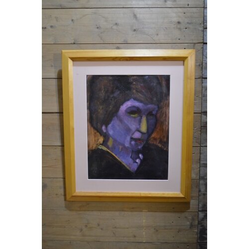 Schilderij vrouw in grenen lijst 