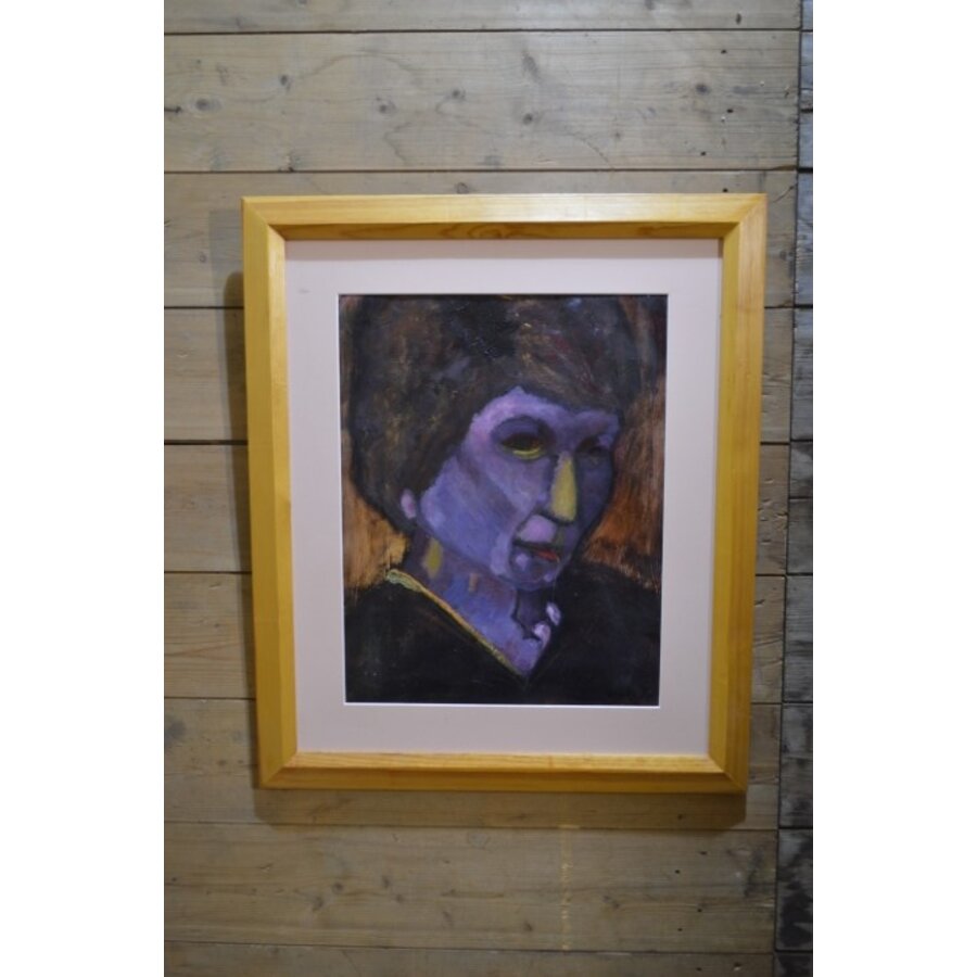 Schilderij van vrouw door Baukje Veltman in grenen lijst-1