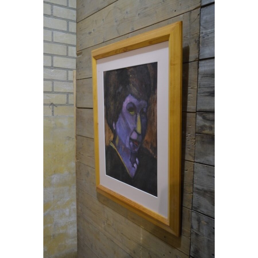 Schilderij van vrouw door Baukje Veltman in grenen lijst-3