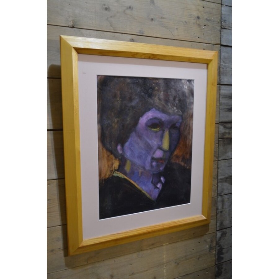 Schilderij van vrouw door Baukje Veltman in grenen lijst-4