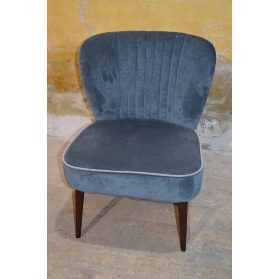 Retro cocktailstoeltje blauw velours jaren 50-1