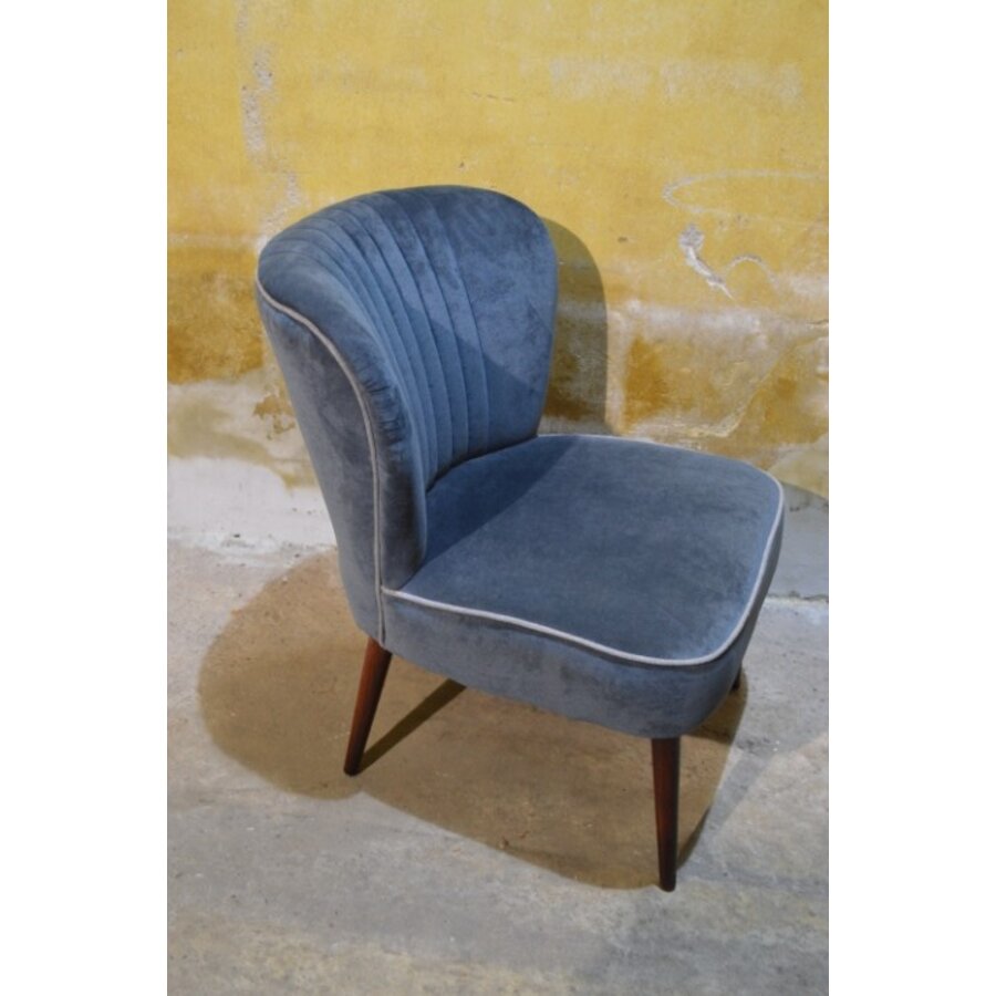 Retro cocktailstoeltje blauw velours jaren 50-2