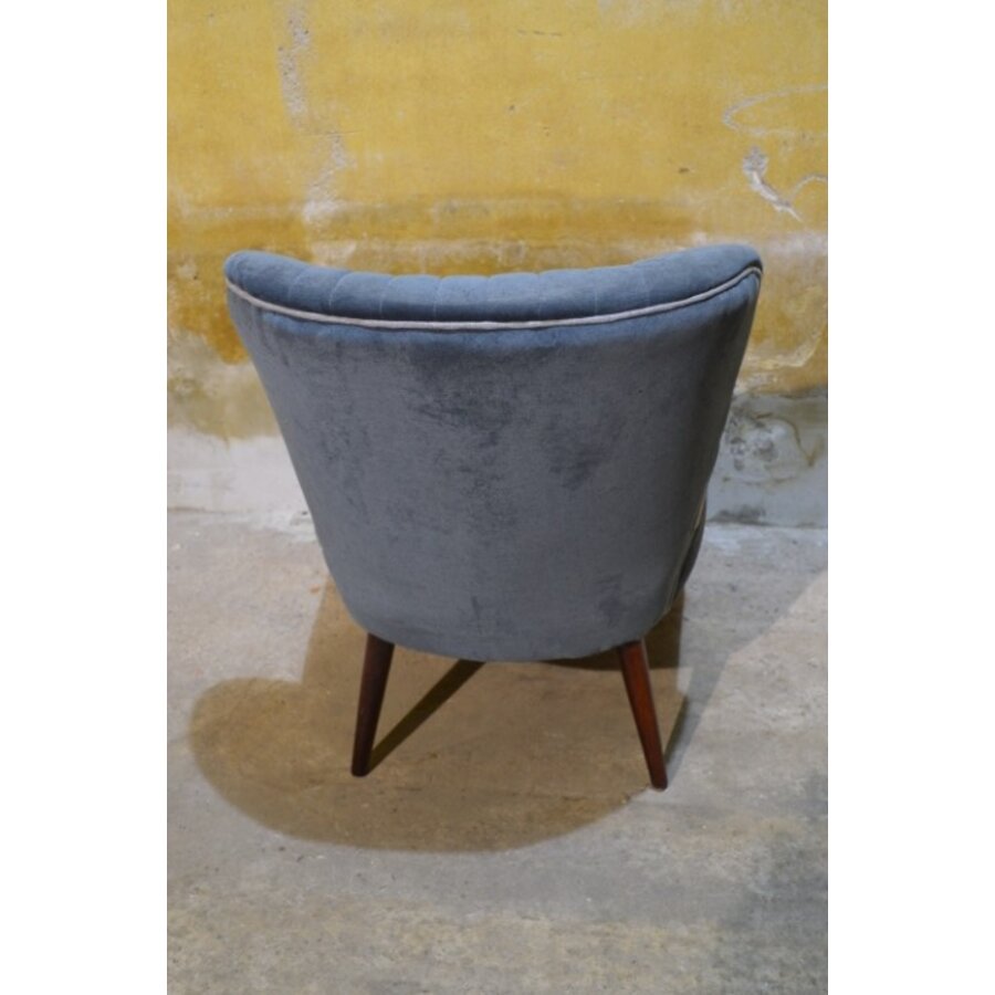 Retro cocktailstoeltje blauw velours jaren 50-3