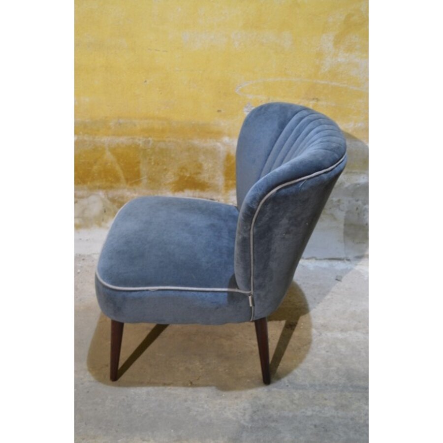 Retro cocktailstoeltje blauw velours jaren 50-4