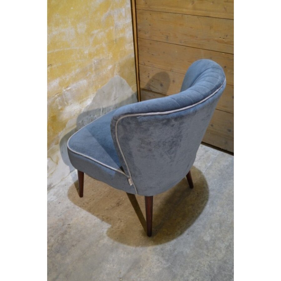 Retro cocktailstoeltje blauw velours jaren 50-6