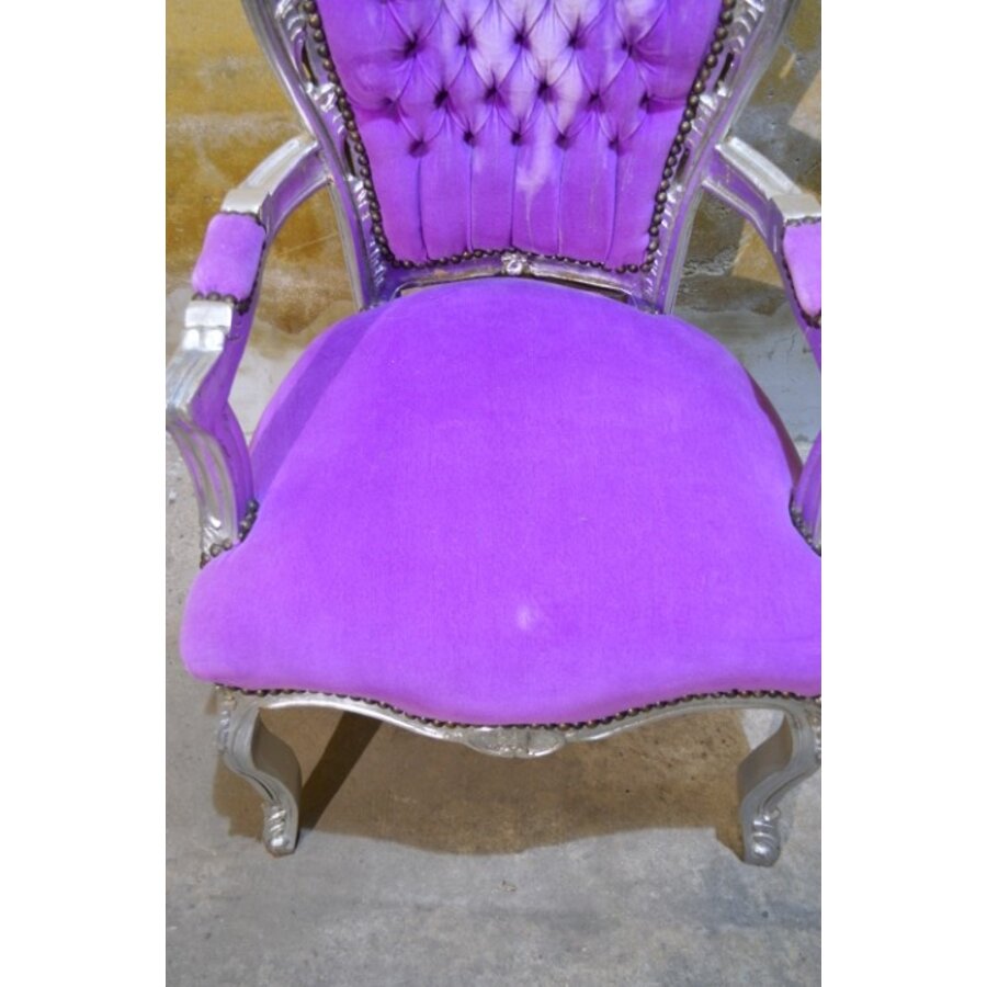 Barok fauteuil zilverkleur met paars fluweel-4