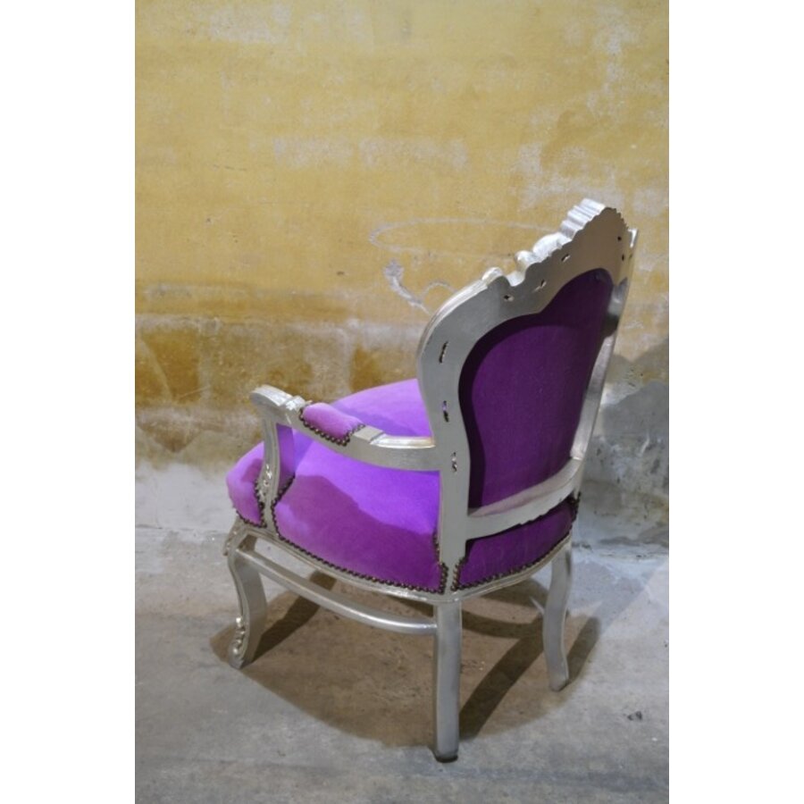 Barok fauteuil zilverkleur met paars fluweel-6