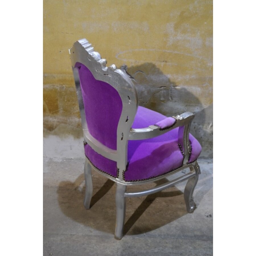 Barok fauteuil zilverkleur met paars fluweel-7