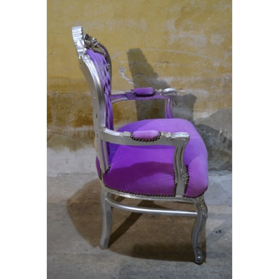 Barok fauteuil zilverkleur met paars fluweel-8