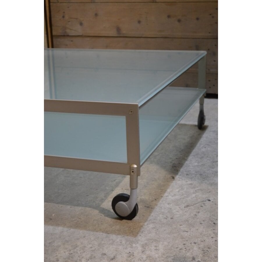 Gallotti & Radice design salontafel van glas en metaal jaren 80-5