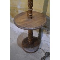 thumb-Vintage notenhouten vloerlamp met geïntegreerd tafeltje-3