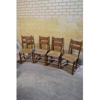 thumb-Set van 4 Oud Hollandse eiken stoelen met biezen zitting-1