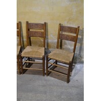 thumb-Set van 4 Oud Hollandse eiken stoelen met biezen zitting-2