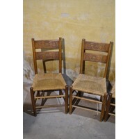 thumb-Set van 4 Oud Hollandse eiken stoelen met biezen zitting-3