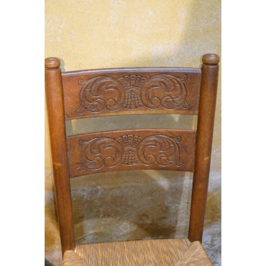 Set van 4 Oud Hollandse eiken stoelen met biezen zitting-5