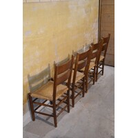 thumb-Set van 4 Oud Hollandse eiken stoelen met biezen zitting-8