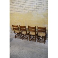 thumb-Set van 4 Oud Hollandse eiken stoelen met biezen zitting-9