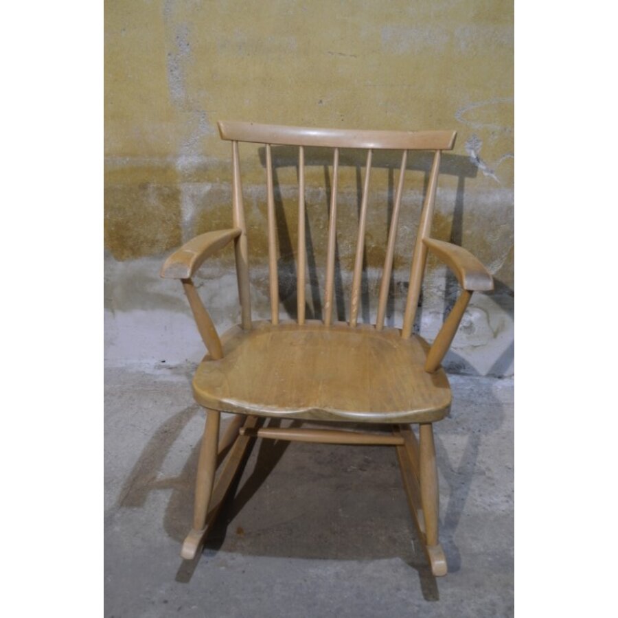 Vintage schommelstoel van massief beukenhout jaren 60-1