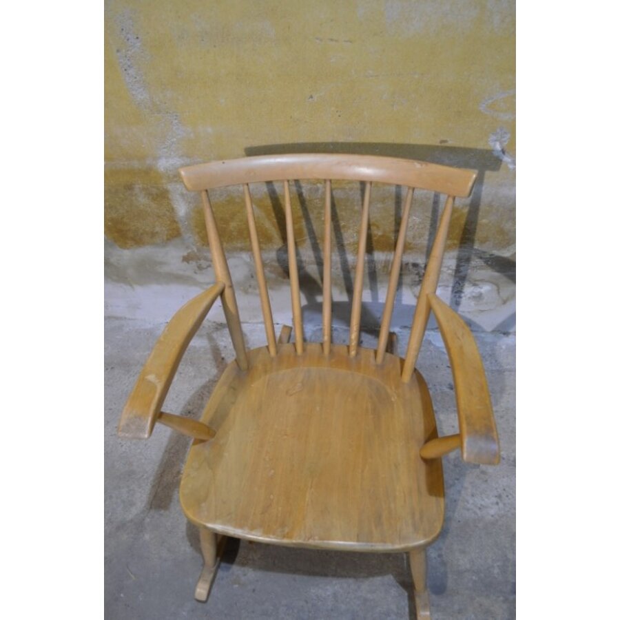 Vintage schommelstoel van massief beukenhout jaren 60-2