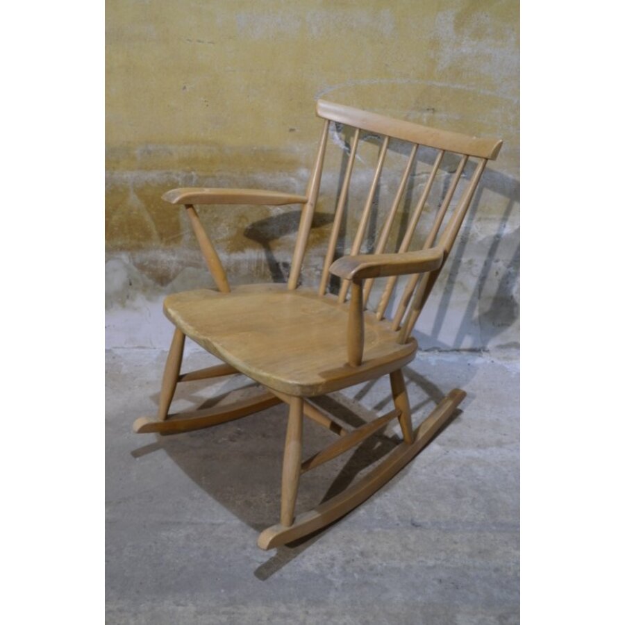 Vintage schommelstoel van massief beukenhout jaren 60-3