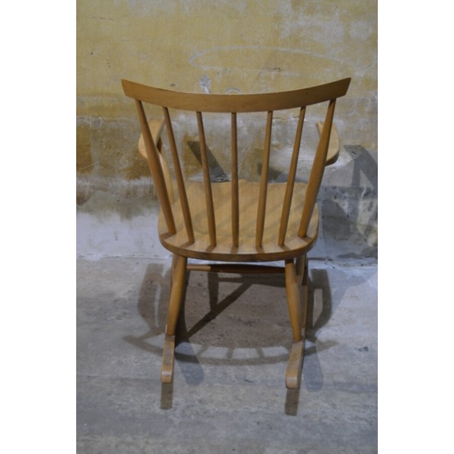Vintage schommelstoel van massief beukenhout jaren 60-5