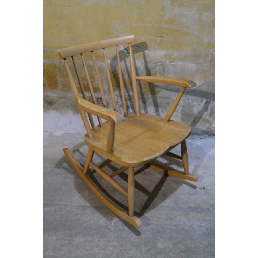 Vintage schommelstoel van massief beukenhout jaren 60-7