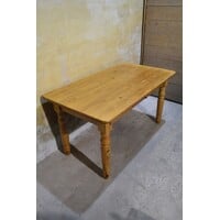 thumb-Massief grenen eettafel met lade en gedraaide poten-1