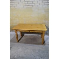 thumb-Massief grenen eettafel met lade en gedraaide poten-2